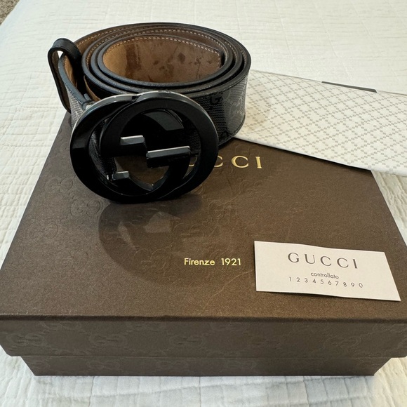 Men 100% Original Black Gucci Belt with Interlocking G Buckle - Picture 10 of 12